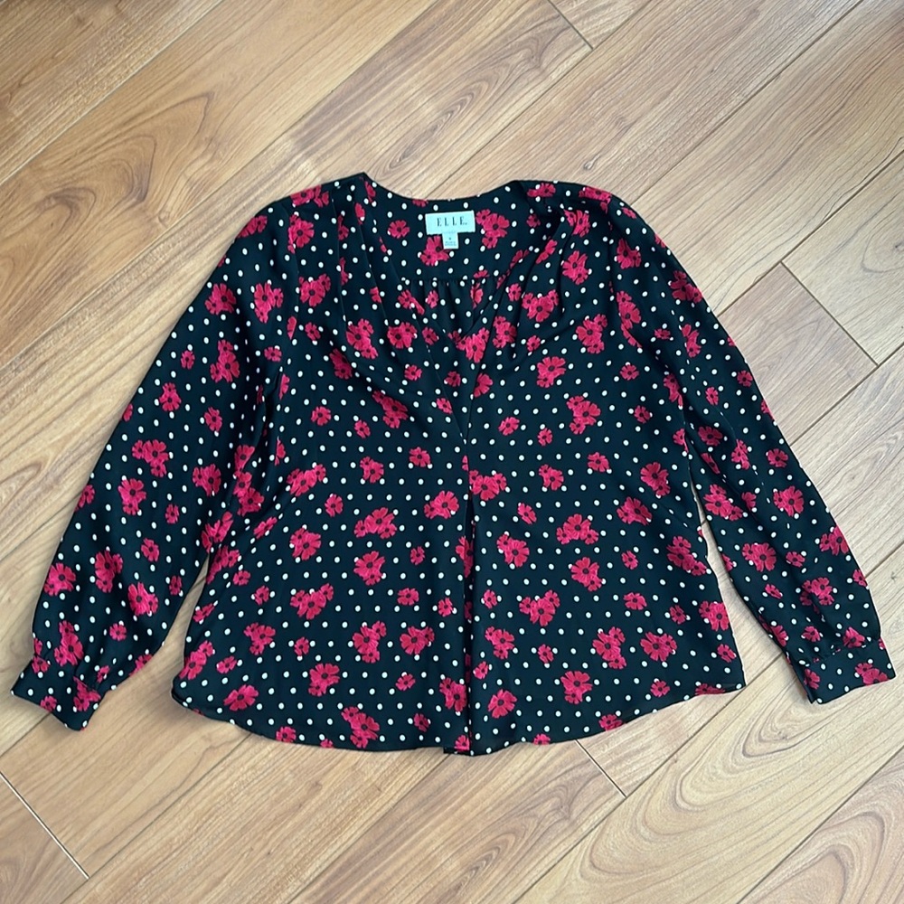 Elle Red Flower and Polka Dot Blouse